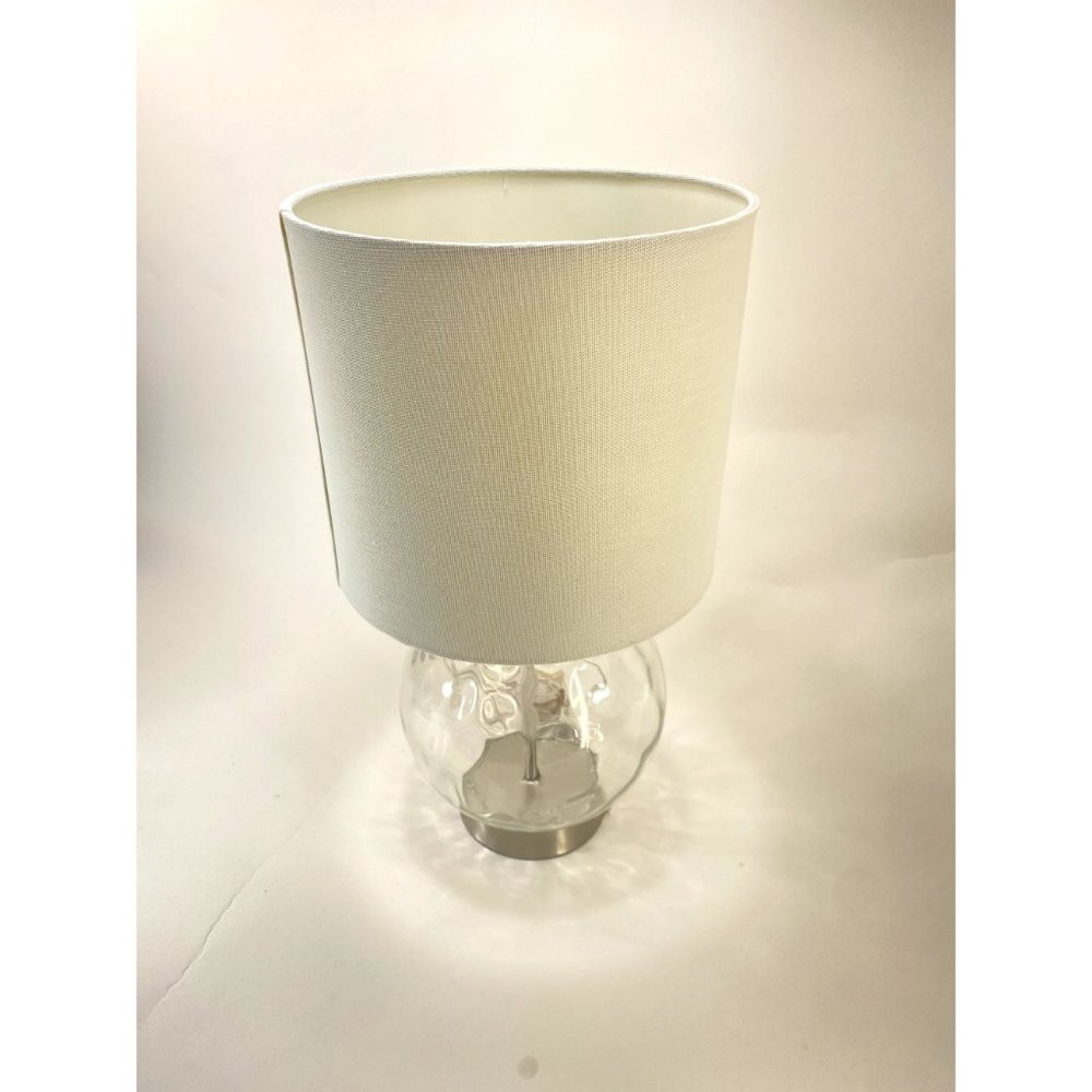 Small Glass Circle Base Lamp w/ White Lampshade 16 1/2" Tall - Picture 5 of 9